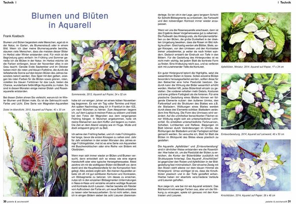 Blumen und Blüten in Aquarell - ein Artikel von Frank Koebsch in der Palette 5 - 2014