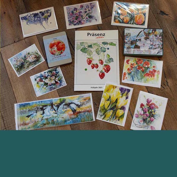 Postkarten, Kunstkarten mit Umschlag und Karten in Geschenkboxen von den Aquarellen von Hanka & Frank Koebsch