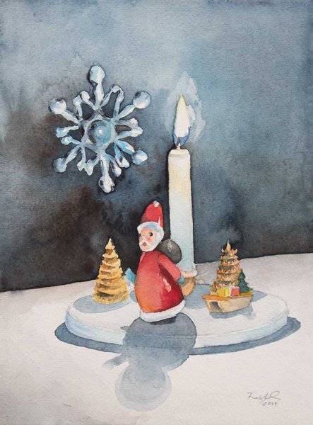 Advent, Advent ein Lichtlein brennt (c) Aquarell von Frank Koebsch