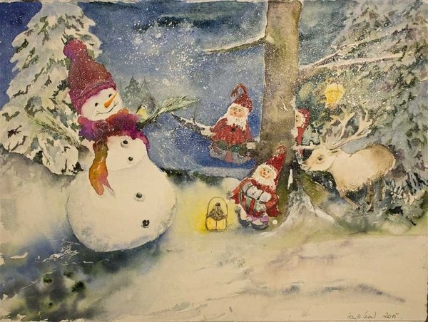 Märchenzeit (c) ein Weihnachtsaquarell von Hanka Koebsch