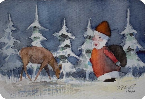 Bald nun ist Weihnachtszeit © Miniatur in Aquarell von Frank Koebsch
