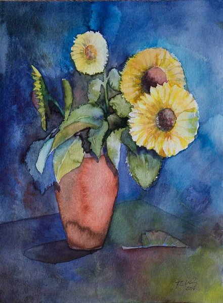 Stillleben mit Sonnenblumen (c) Aquarell von Frank Koebsch