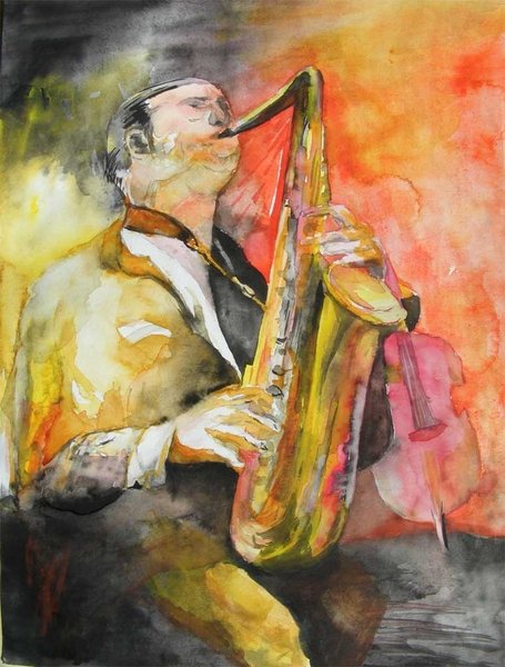 Saxophonist © Aquarell von Frank Koebsch