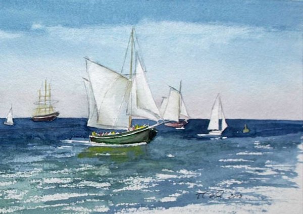 Kunstkarte mit Umschlag - "Hanse Sail" Aquarell von Frank Koebsch