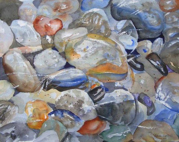 Ein bisschen Ewigkeit (c) Aquarell  mit Ostseesteinen von Hanka Koebsch