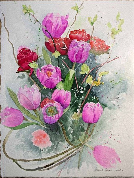 Danke für die Blumen © ein Tulpen Aquarell von Hanka Koebsch