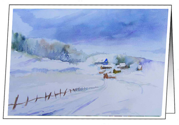 Kunstkarte mit Umschlag – Aquarell „Winterweg“ von Hanka Koebsch