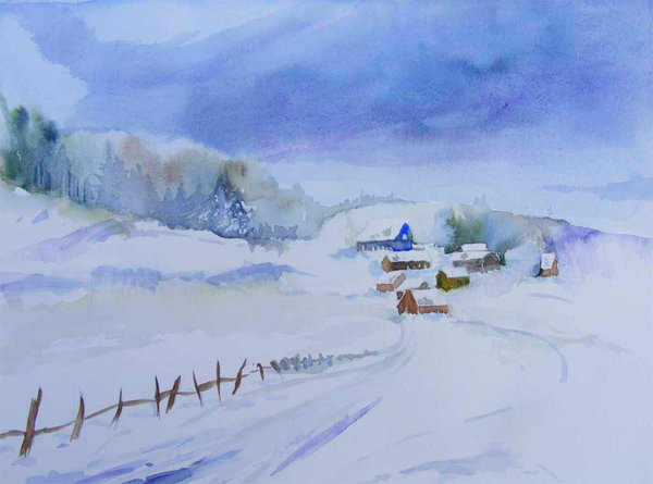 Postkarte – „Winterweg" Aquarell von Hanka Koebsch