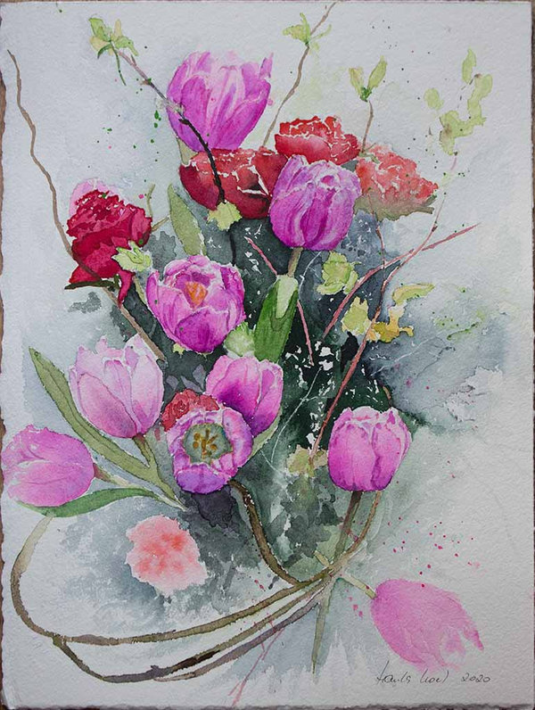 Postkarte – „Danke für die Blumen" - ein Tulpen Aquarell von Hanka Koebsch
