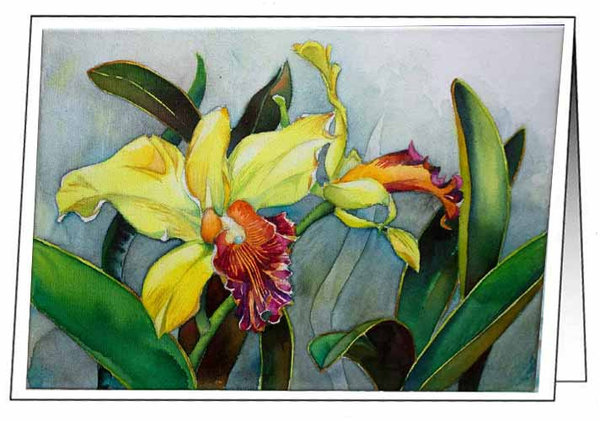Kunstkarte mit Umschlag - Aquarell "Gegen den Novemberblues – Farbige Orchideen" von Frank Koebsch